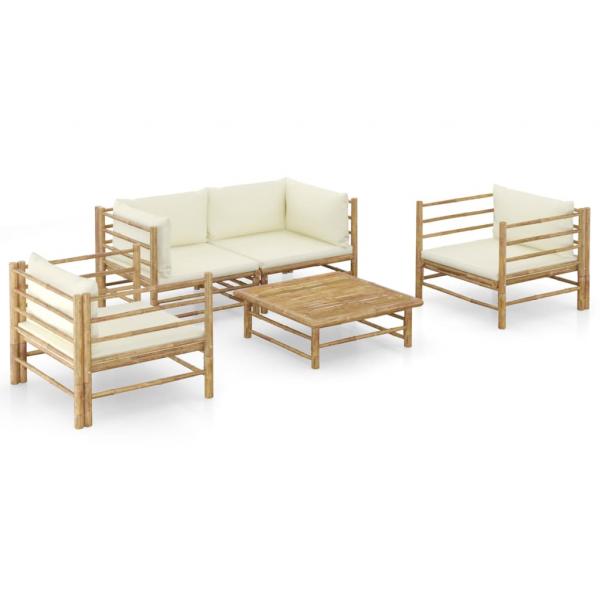 ARDEBO.de - 5-tlg. Garten-Lounge-Set mit Cremeweißen Kissen Bambus