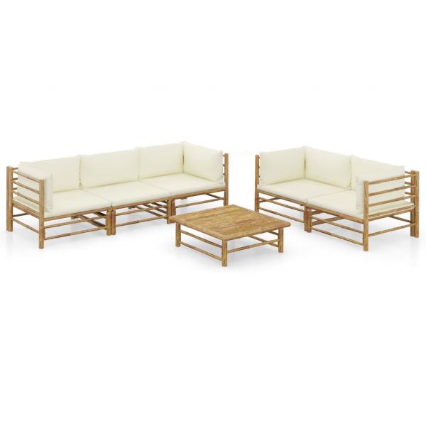 ARDEBO.de - 6-tlg. Garten-Lounge-Set mit Cremeweißen Kissen Bambus