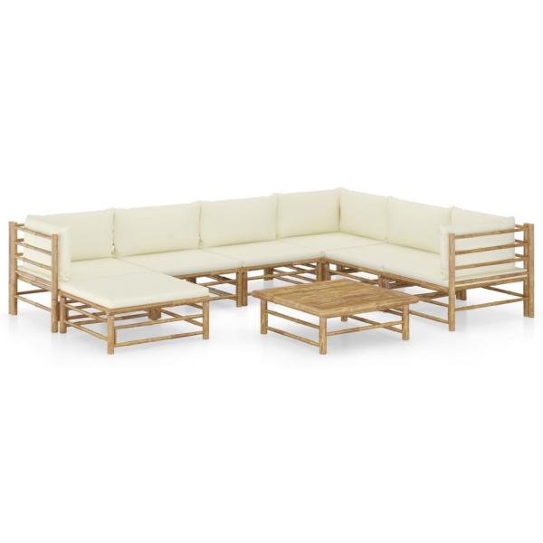 ARDEBO.de - 8-tlg. Garten-Lounge-Set mit Cremeweißen Kissen Bambus