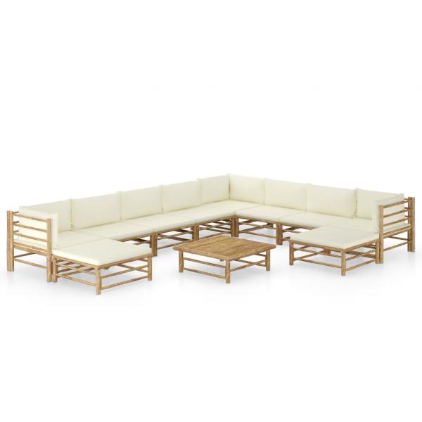 ARDEBO.de - 11-tlg. Garten-Lounge-Set mit Cremeweißen Kissen Bambus