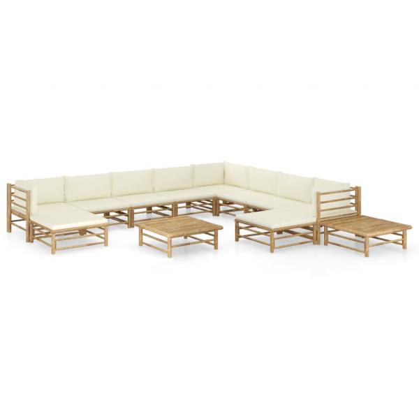 ARDEBO.de - 12-tlg. Garten-Lounge-Set mit Cremeweißen Kissen Bambus 