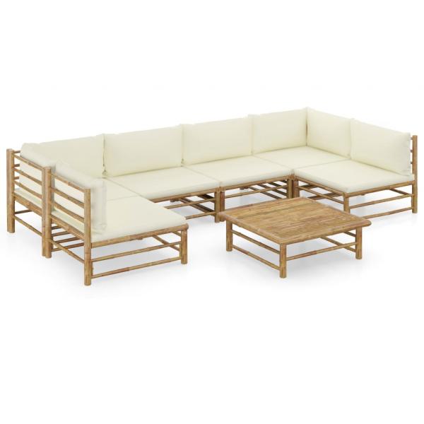 ARDEBO.de - 7-tlg. Garten-Lounge-Set mit Cremeweißen Kissen Bambus