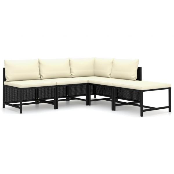 5-tlg. Garten-Lounge-Set mit Kissen Poly Rattan Schwarz