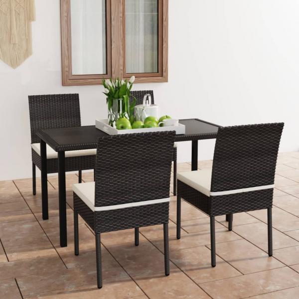 ARDEBO.de - 5-tlg. Garten-Essgruppe Poly Rattan Schwarz