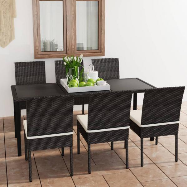 ARDEBO.de - 7-tlg. Garten-Essgruppe Poly Rattan Schwarz