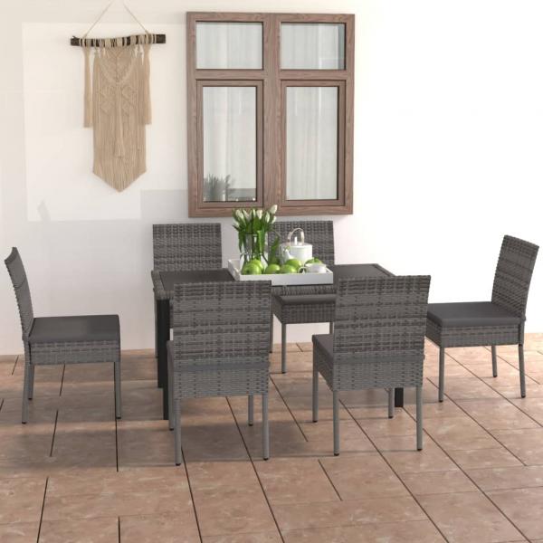 ARDEBO.de - 7-tlg. Garten-Essgruppe Poly Rattan Grau