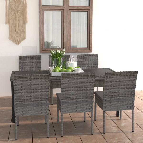 ARDEBO.de - 7-tlg. Garten-Essgruppe Poly Rattan Grau