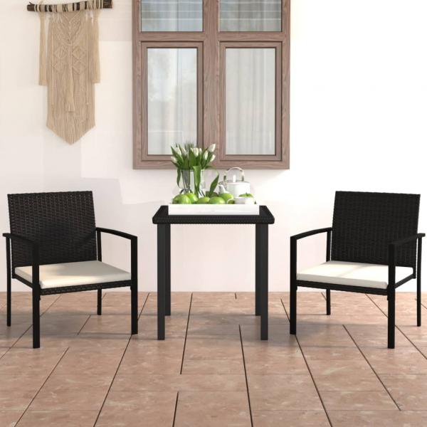 ARDEBO.de - 3-tlg. Garten-Essgruppe Poly Rattan Schwarz