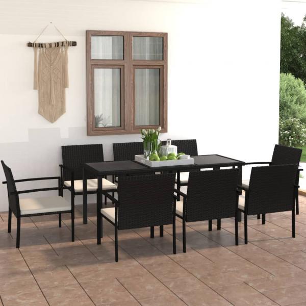 ARDEBO.de - 9-tlg. Garten-Essgruppe Poly Rattan Schwarz