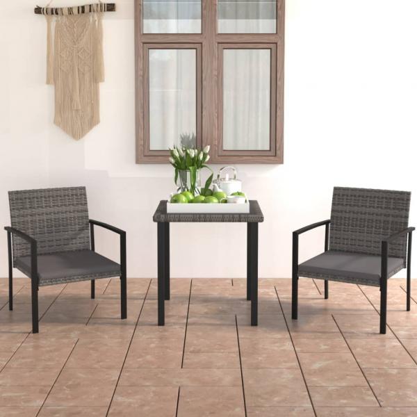 ARDEBO.de - 3-tlg. Garten-Essgruppe Poly Rattan Grau