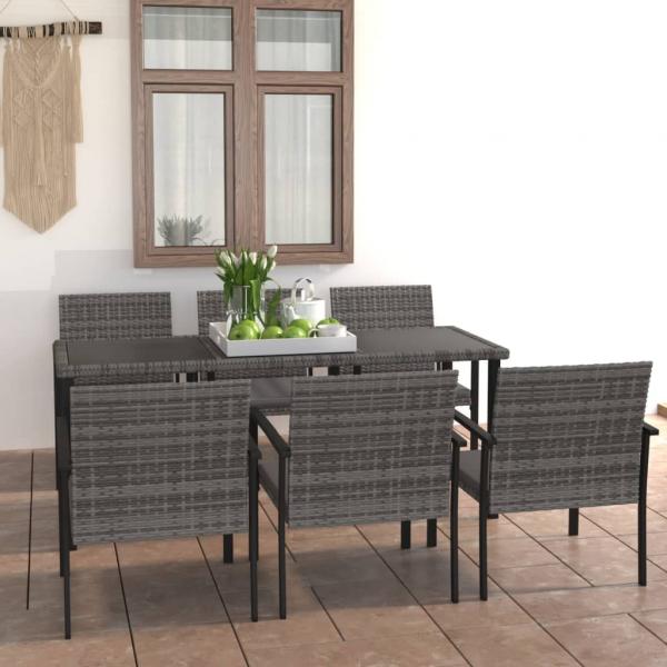 ARDEBO.de - 7-tlg. Garten-Essgruppe Poly Rattan Grau