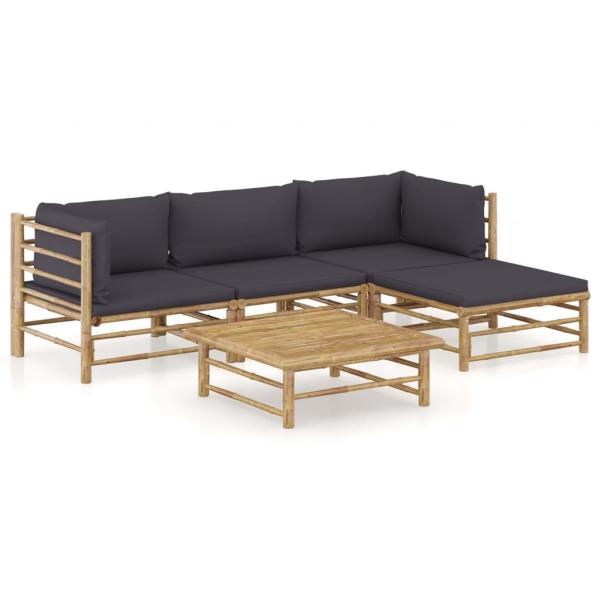 ARDEBO.de - 5-tlg. Garten-Lounge-Set mit Dunkelgrauen Kissen Bambus