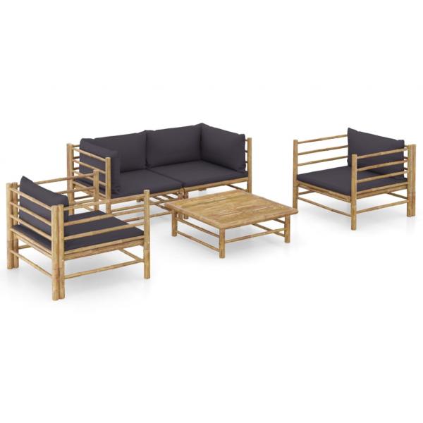 ARDEBO.de - 5-tlg. Garten-Lounge-Set mit Dunkelgrauen Kissen Bambus