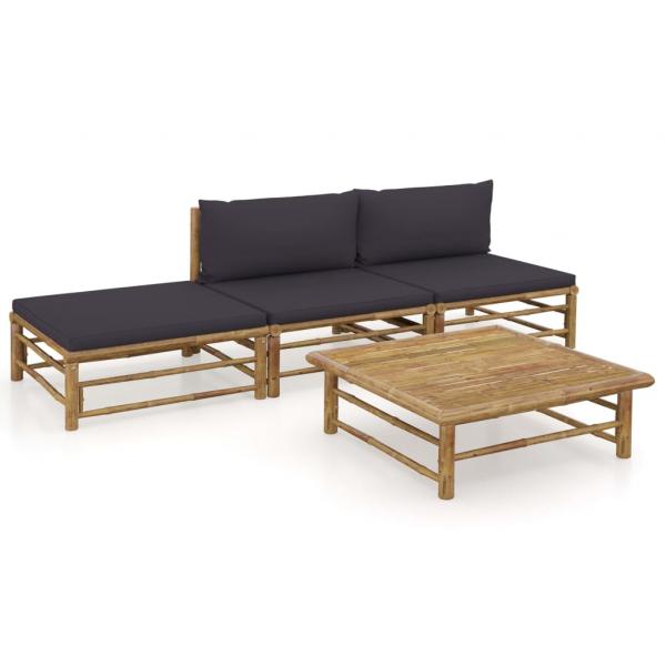 ARDEBO.de - 4-tlg. Garten-Lounge-Set mit Dunkelgrauen Kissen Bambus