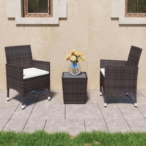 ARDEBO.de - 3-tlg. Bistro-Set Poly Rattan und Hartglas Braun