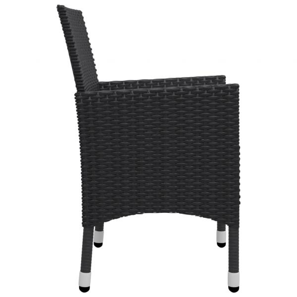 3-tlg. Bistro-Set Poly Rattan und Hartglas Schwarz