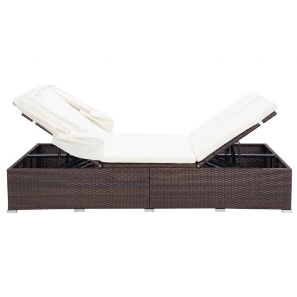 2-Personen-Sonnenliege mit Auflage Poly Rattan Braun