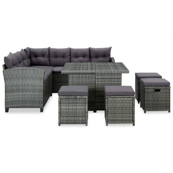 6-tlg. Garten-Lounge-Set mit Auflagen Poly Rattan Grau