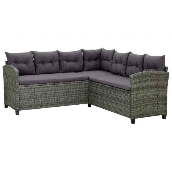 6-tlg. Garten-Lounge-Set mit Auflagen Poly Rattan Grau