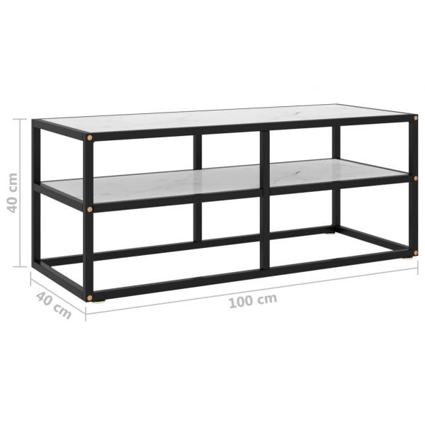 TV-Schrank Schwarz mit Hartglas Marmor-Optik 100x40x40 cm