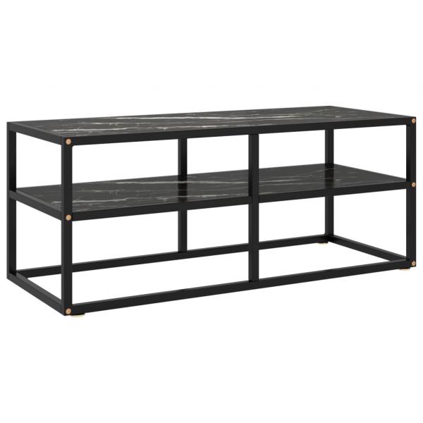 ARDEBO.de - TV-Schrank Schwarz mit Schwarzer Marmor-Optik Glas 100x40x40 cm