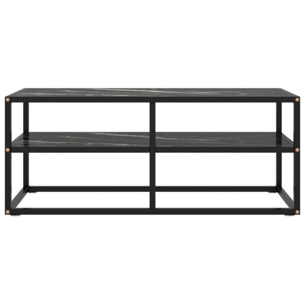 TV-Schrank Schwarz mit Schwarzer Marmor-Optik Glas 100x40x40 cm