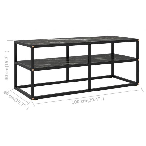 TV-Schrank Schwarz mit Schwarzer Marmor-Optik Glas 100x40x40 cm