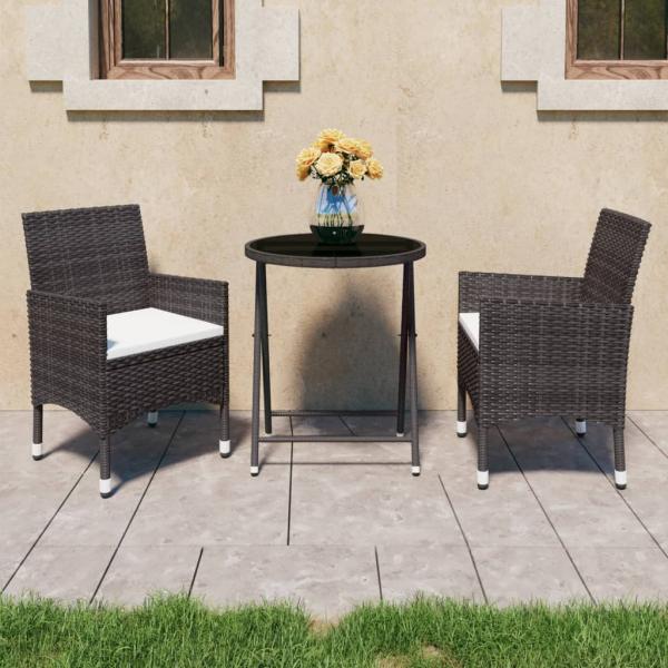 ARDEBO.de - 3-tlg. Bistro-Set Poly Rattan und Hartglas Braun