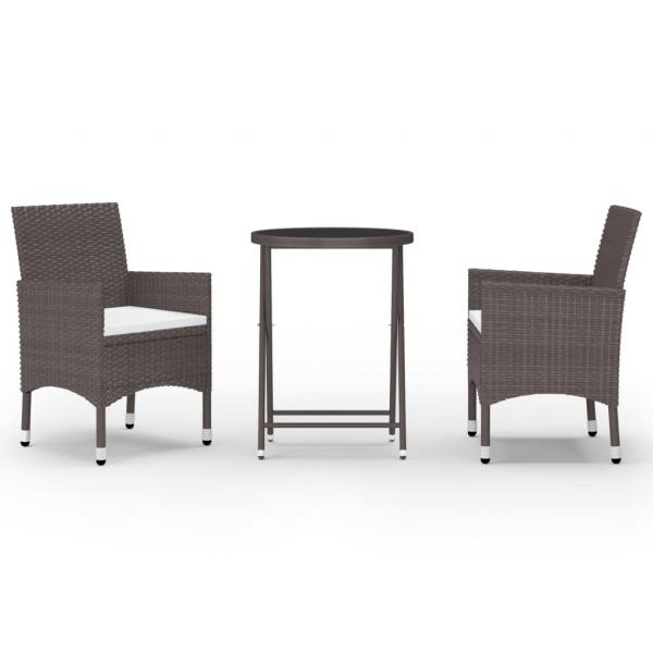 3-tlg. Bistro-Set Poly Rattan und Hartglas Braun