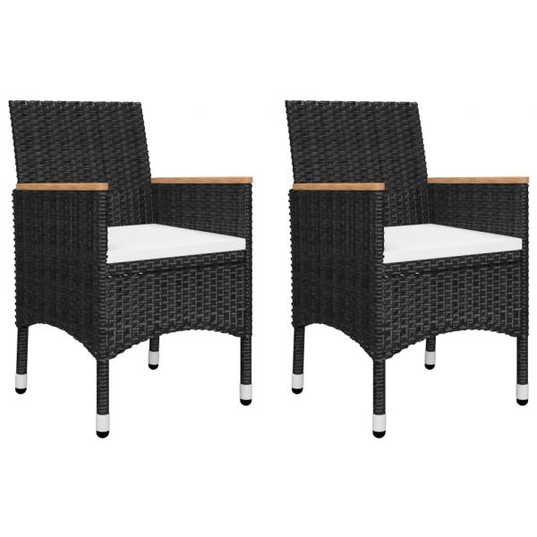 3-tlg. Bistro-Set Poly Rattan und Hartglas Schwarz