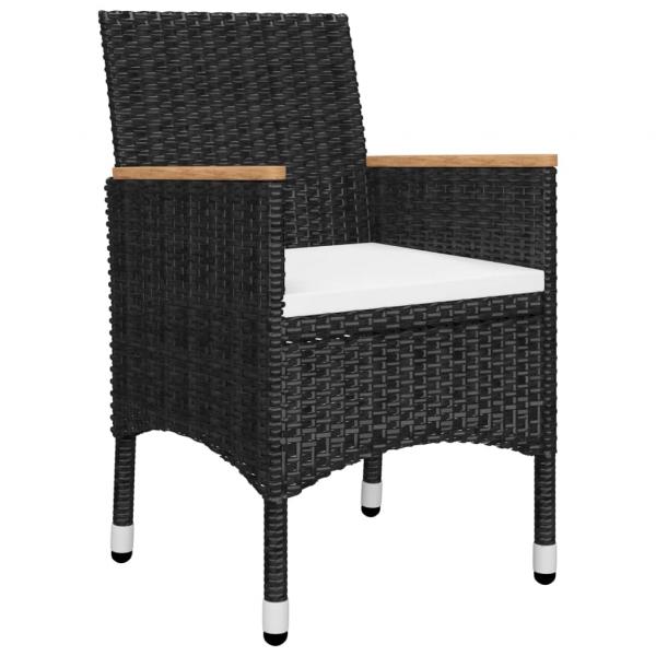 3-tlg. Bistro-Set Poly Rattan und Hartglas Schwarz