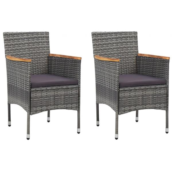 3-tlg. Bistro-Set Poly Rattan und Hartglas Grau