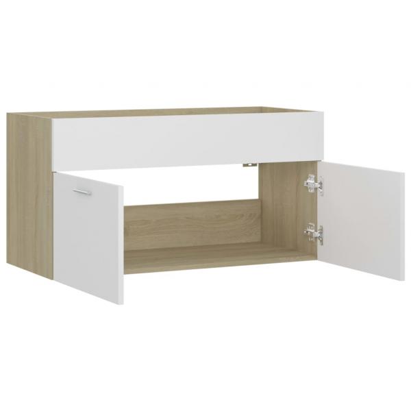 Waschbeckenunterschrank Weiß Sonoma-Eiche 90x38,5x46 cm