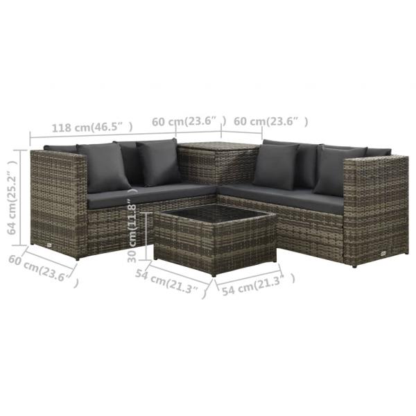 4-tlg. Garten-Lounge-Set mit Auflagen Poly Rattan Grau