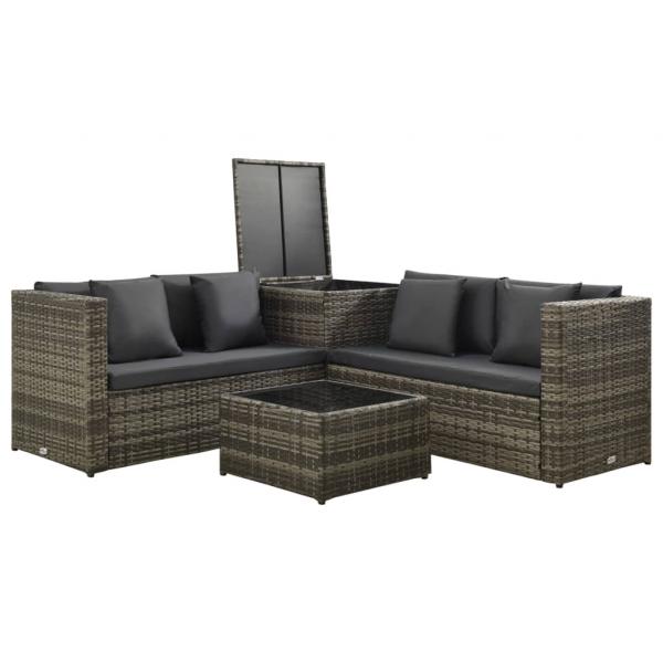 4-tlg. Garten-Lounge-Set mit Auflagen Poly Rattan Grau