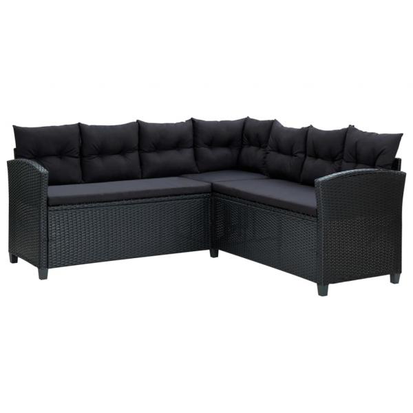 6-tlg. Garten-Lounge-Set mit Auflagen Poly Rattan Schwarz