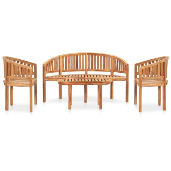 4-tlg. Garten-Lounge-Set Massivholz Teak