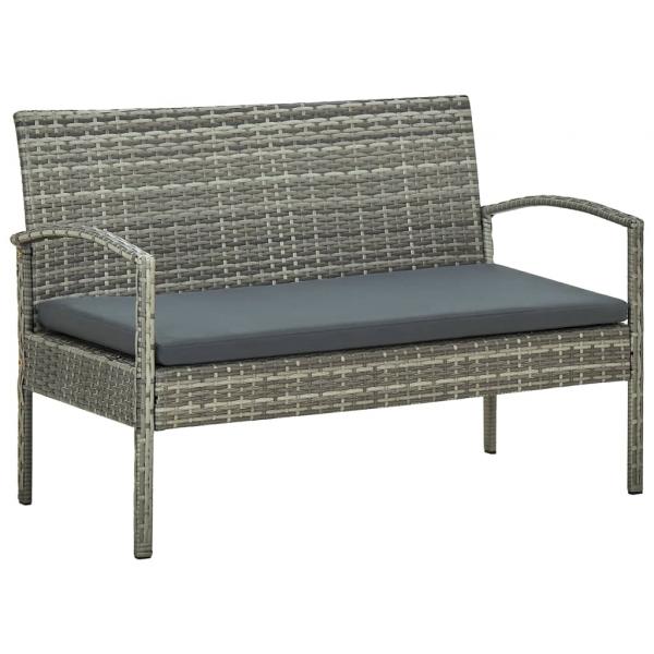 4-tlg. Garten-Lounge-Set mit Auflagen Poly Rattan Grau