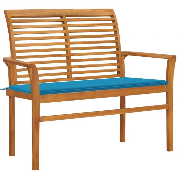 ARDEBO.de - Gartenbank mit Blauer Auflage 112 cm Massivholz Teak 