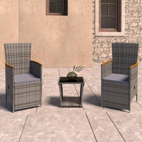 ARDEBO.de - 3-tlg. Garten-Lounge-Set mit Kissen Poly Rattan Grau