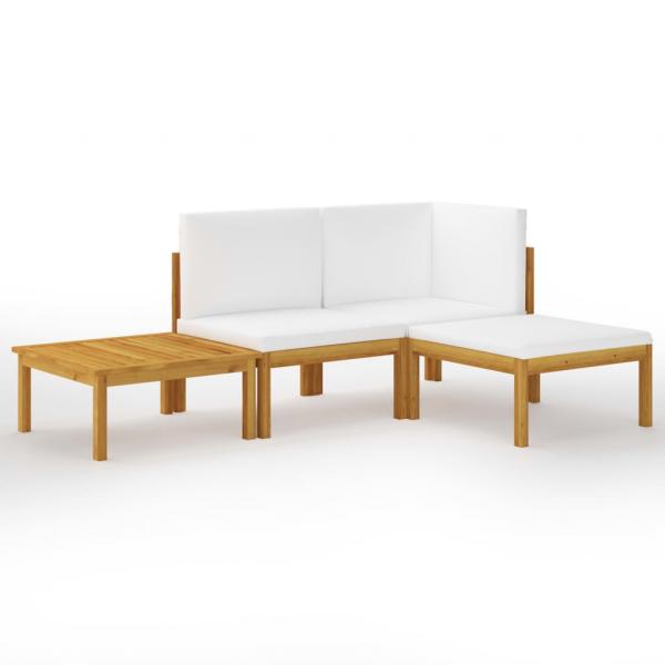 4-tlg. Garten-Lounge-Set mit Kissen Cremeweiß Massivholz Akazie