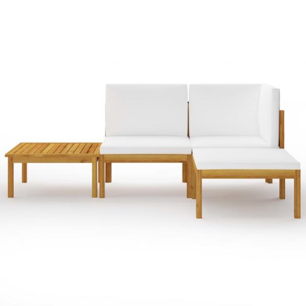 4-tlg. Garten-Lounge-Set mit Kissen Cremeweiß Massivholz Akazie