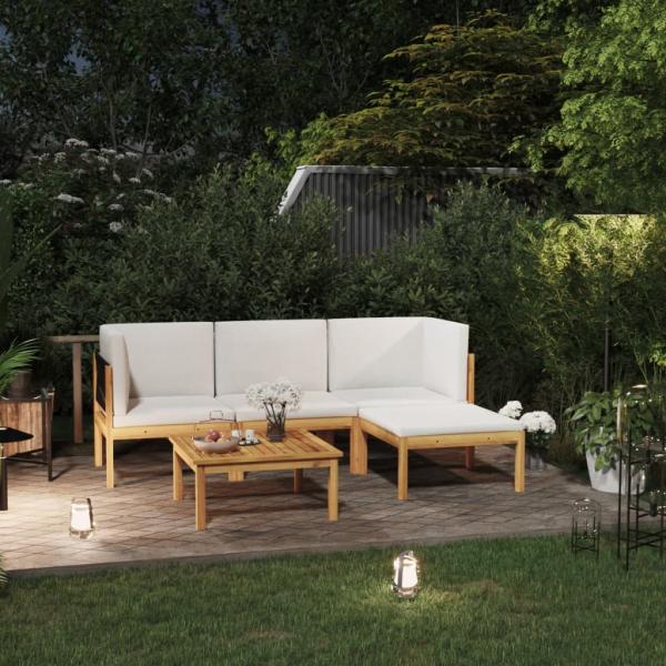 ARDEBO.de - 5-tlg. Garten-Lounge-Set mit Kissen Cremeweiß Massivholz Akazie