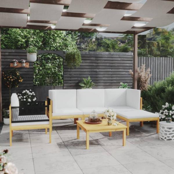 ARDEBO.de - 6-tlg. Garten-Lounge-Set mit Kissen Cremeweiß Massivholz Akazie