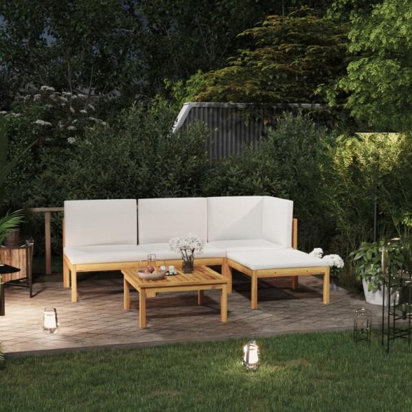 ARDEBO.de - 6-tlg. Garten-Lounge-Set mit Kissen Cremeweiß Massivholz Akazie