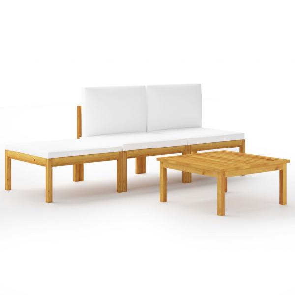 ARDEBO.de - 4-tlg. Garten-Lounge-Set mit Kissen Cremeweiß Massivholz Akazie