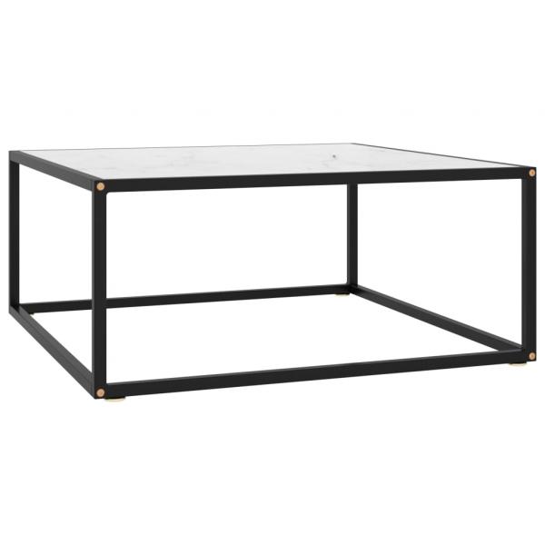 ARDEBO.de - Couchtisch Schwarz mit Weißem Glas in Marmor-Optik 80x80x35 cm