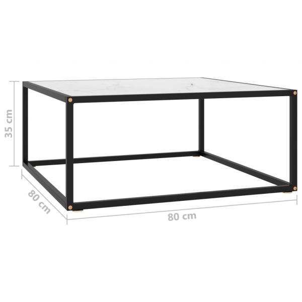 Couchtisch Schwarz mit Weißem Glas in Marmor-Optik 80x80x35 cm