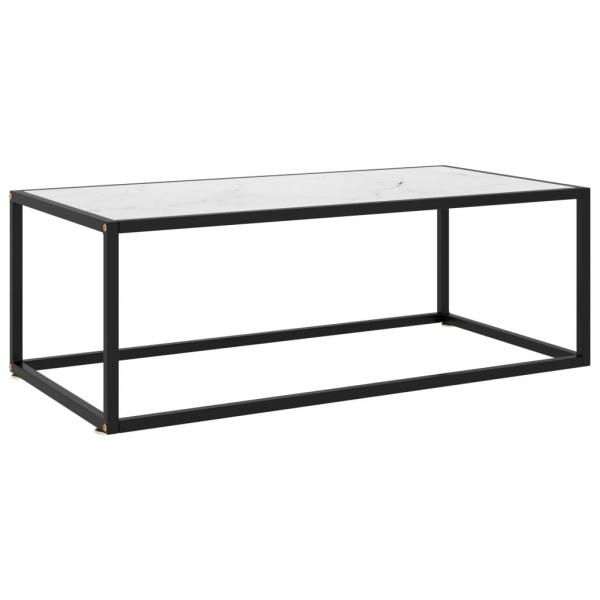 ARDEBO.de - Couchtisch Schwarz mit Weißem Glas in Marmor-Optik 100x50x35 cm