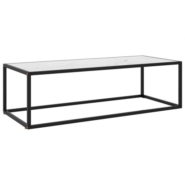 ARDEBO.de - Couchtisch Schwarz mit Weißem Glas in Marmor-Optik 120x50x35 cm